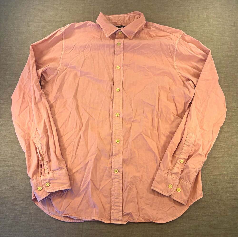 Banana Republic Mens L Slim Fit Solid Pink Long Sleeve Point Collar Button Up